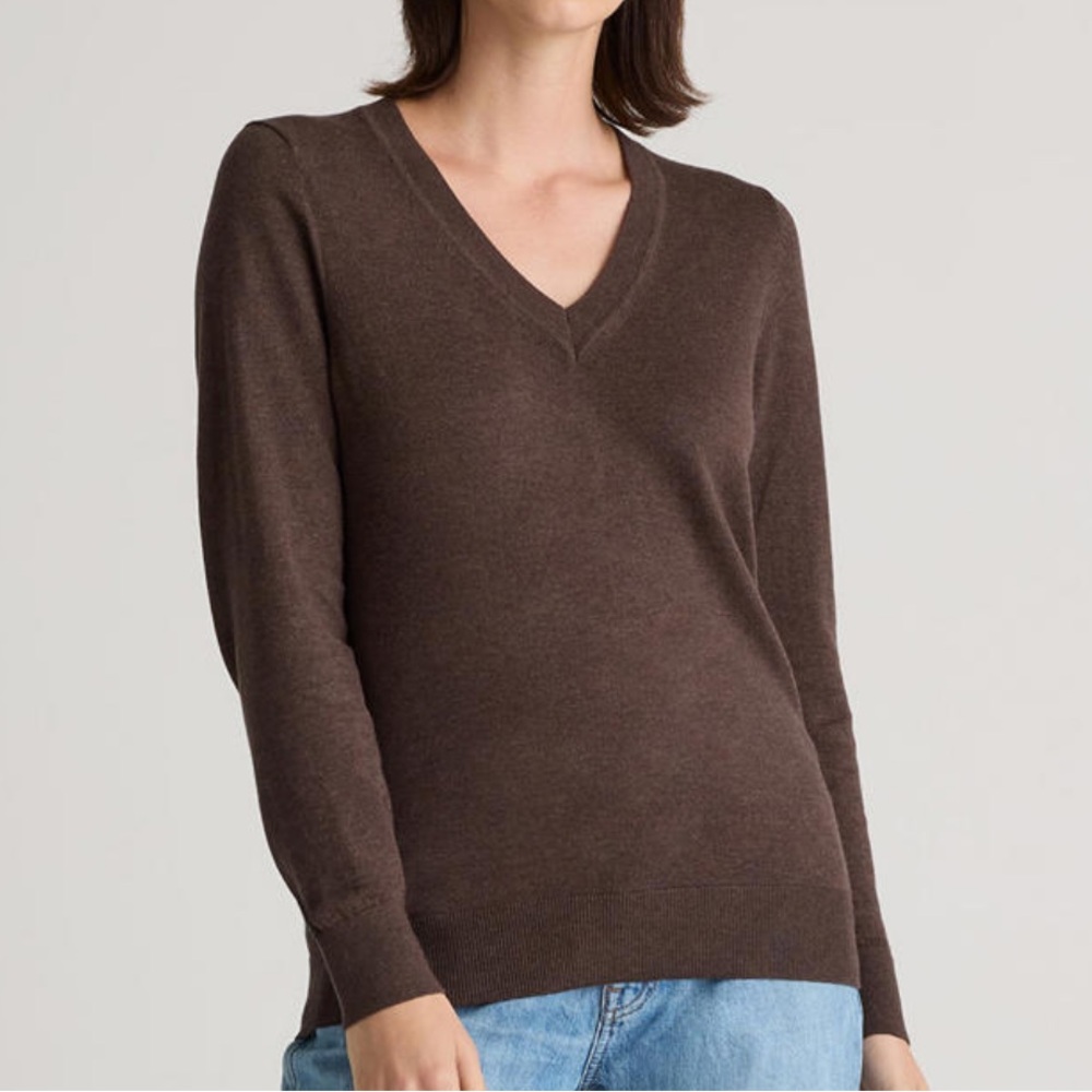 J. Crew Chocolate V-Neck Sweater Cashmere silk blend